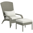 Garden Chair with Footrest and Padded Cushions, in Rattan and Steel, 64x82x89 cm, Grey and Cream