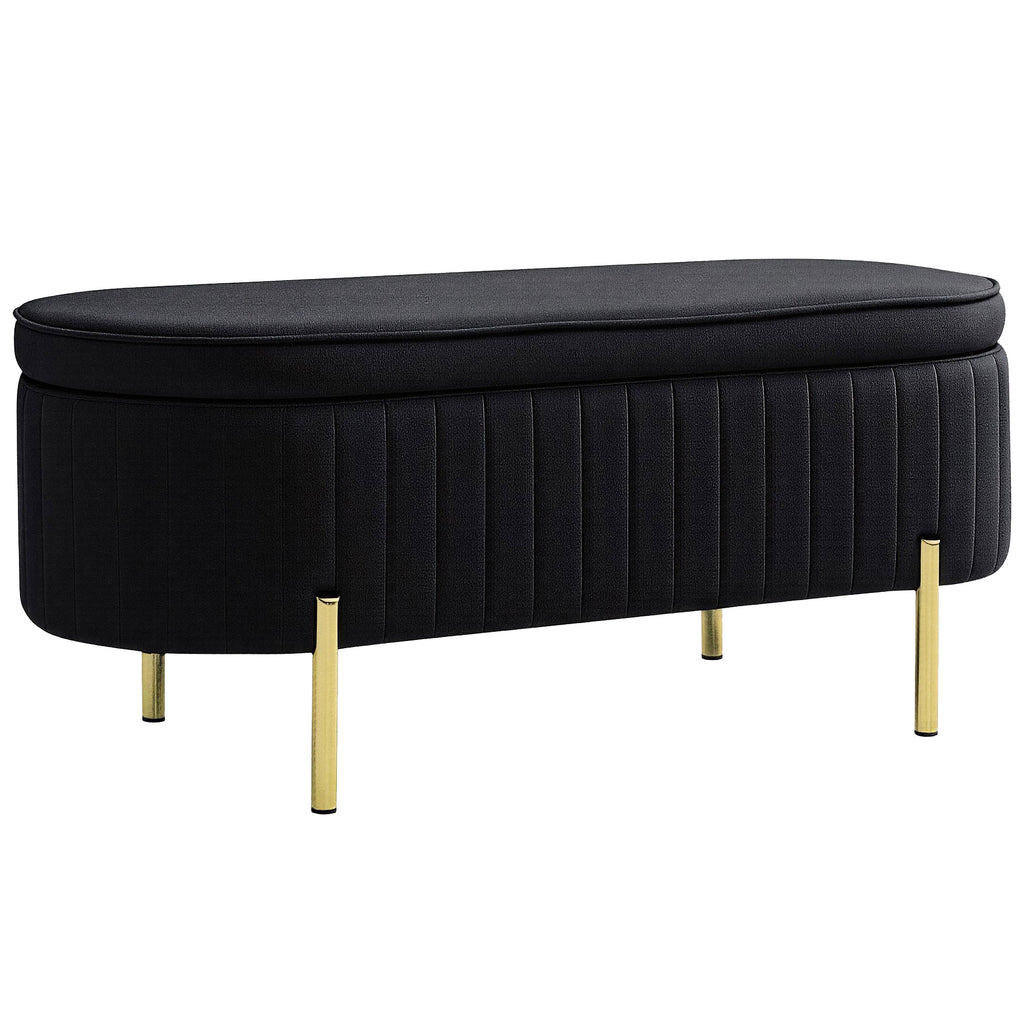 HOMCOM 72L Oval Entryway Storage Bench with Lift-Top Lid, Padded Seat, Velvet, Black