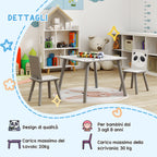 Children's Table and 2 Chairs Set for 3-8 Years in MDF and Pine Wood, Grey