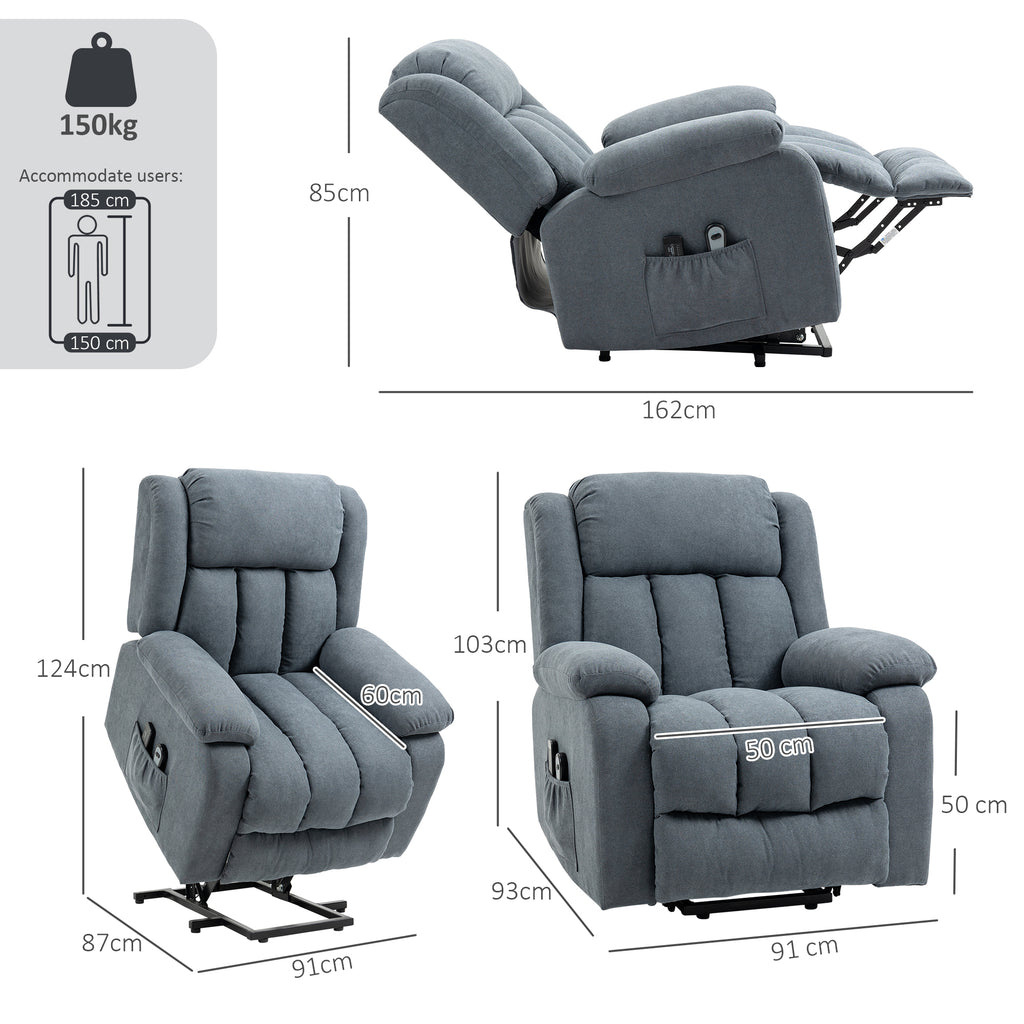 HOMCOM 135° Electric Lift Reclining Chair in Linen Effect Fabric with Footrest, Grey
