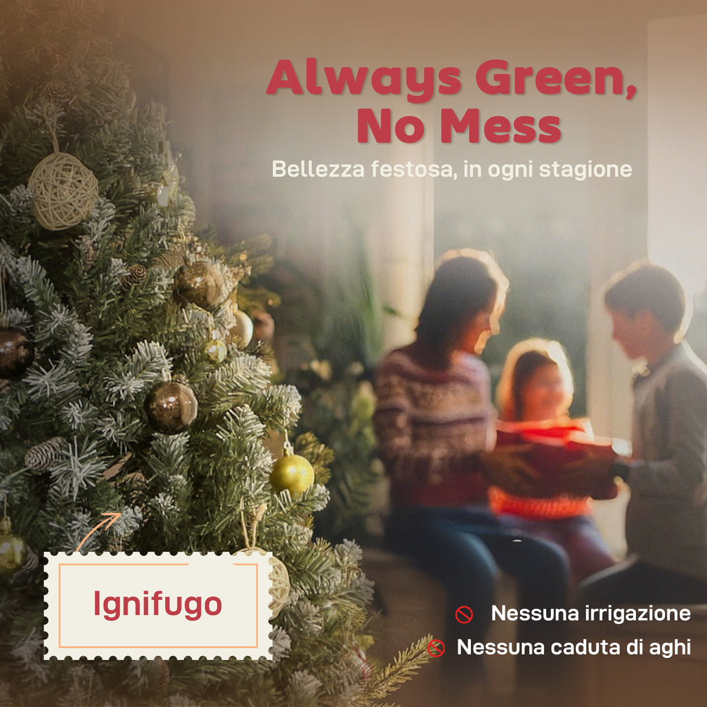 180cm Tall Snow-Covered Christmas Tree with 910 Branches and Pine Cones, Foldable Metal Base, Green