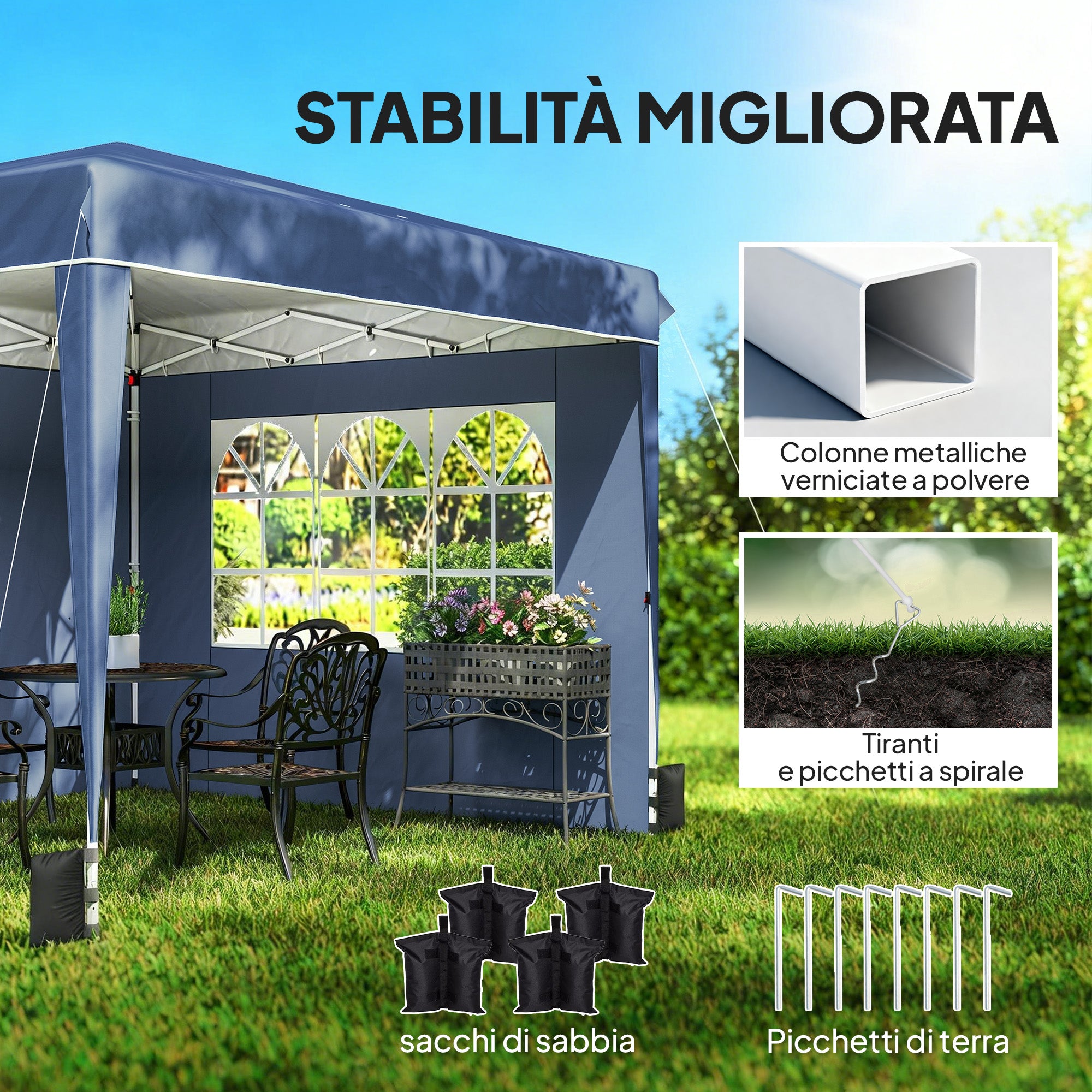 Outsunny 3x3m Folding Gazebo with Walls and Adjustable Height, UV Protection 50+, Dark Blue