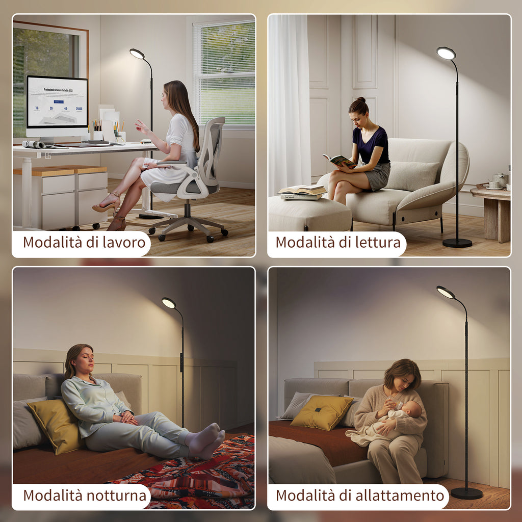 LED Floor Lamp with Remote Control, Swivel Head, Brightness and Temperature Adjustment, Black