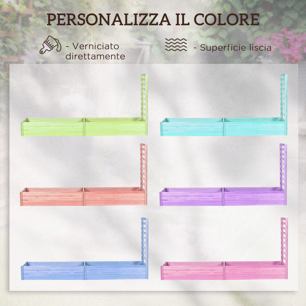 Planter with Trellis for Climbing and Open Bottom, in Fir Wood, 230x60x110 cm, Wood color