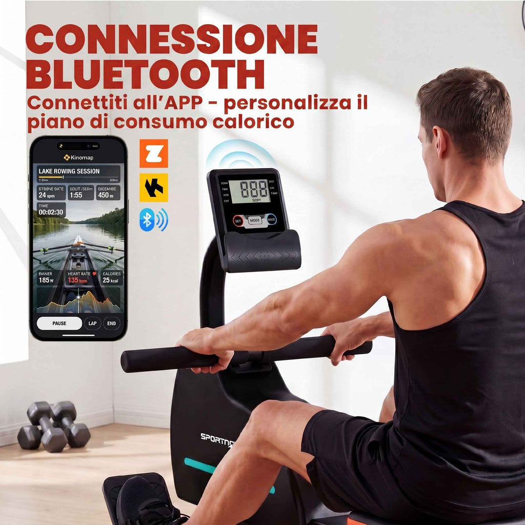 SPORTNOW Home Rowing Machine: 16 Resistance Levels, Bluetooth, APP Compatible.