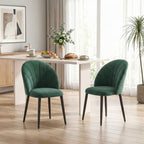 HOMCOM Set of 2 Velvet Shell-Back Dining Chairs, 52 x 55 x 79 cm, Dark Green