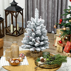 Small Christmas Tree 60cm Tall with 72 Snow-Covered Branches, Pine Cones and Red Berries, Green