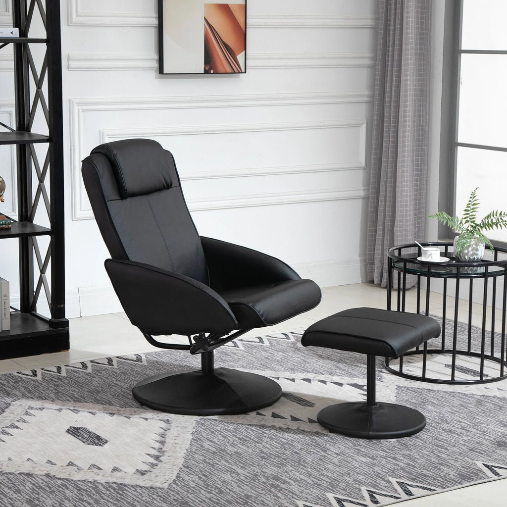 RELAX | Reclining Relax Chair with Matching Footstool and Faux Leather Upholstery, Black
