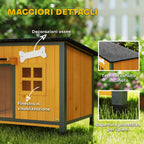 PawHut Outdoor Dog Kennel in Wood and Steel, Bite-Resistant, with Opening Roof and Door Curtain, Yellow