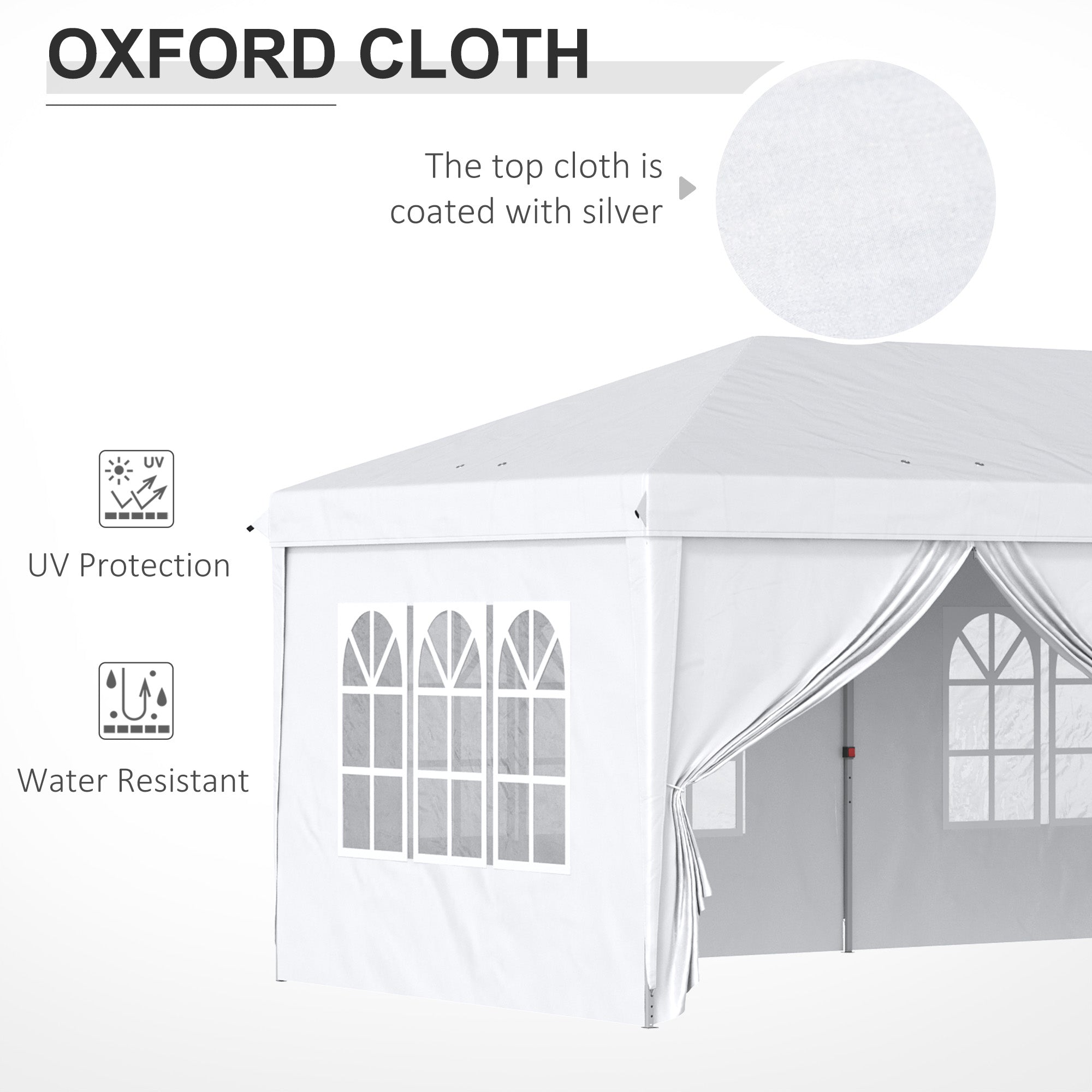 Outsunny Gazebo 6x3 m folding of garden with 6 walls in steel and oxford fabric, ropes and pickets, white - Borgè