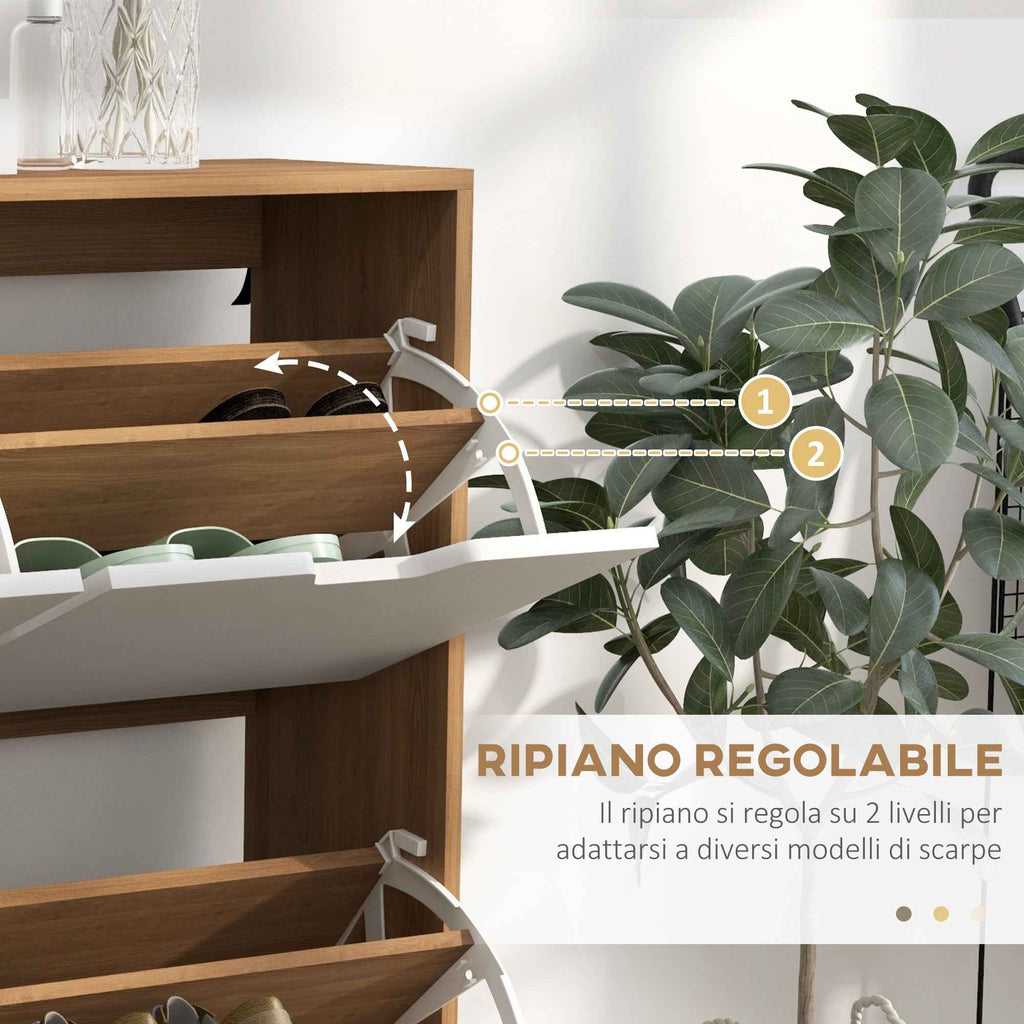 HOMCOM Chipboard and Pine Shoe Rack with 4 Drawers and 2 Adjustable Shelves for Each Drawer, 95x26x95 cm