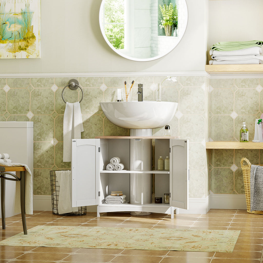 kleankin Bathroom Cabinet with 2 Doors and Adjustable Shelf, 60x33x60cm, Wood and White
