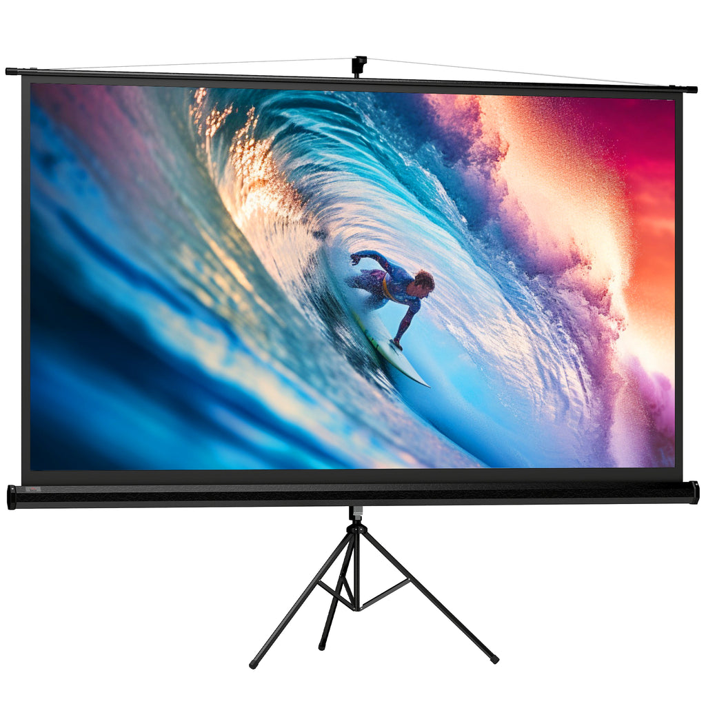 100" Foldable Projector Screen, 16:9 Format, Adjustable Tripod, 235.8 x 8 x 136 cm, Black