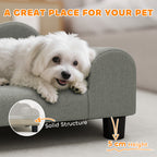 Dog Sofa with Supportive Armrests, Wood and French Terry Fabric, 66x42x28.5 cm, Grey