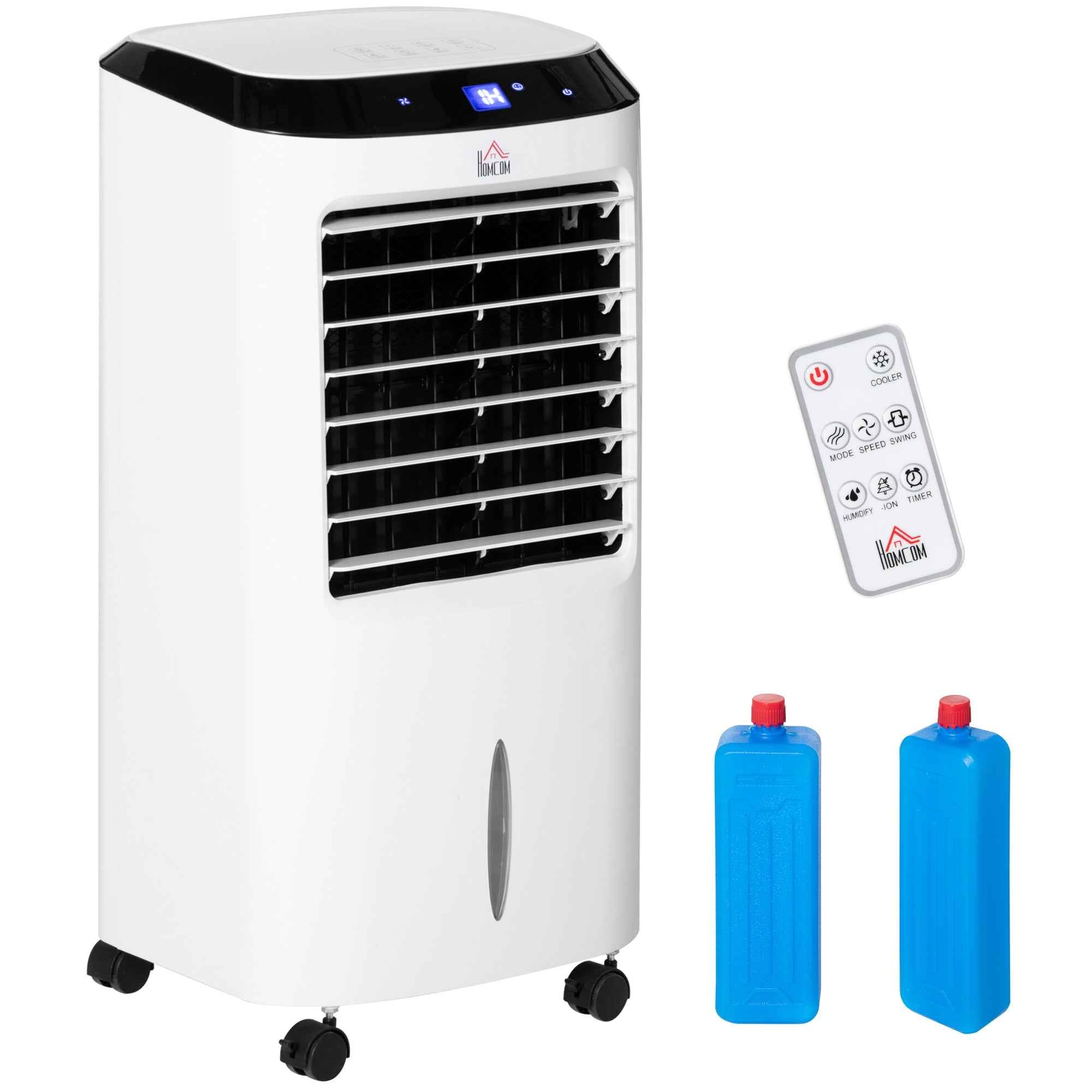 10L 4-in-1 Air Cooler with Humidifier, 8-Hour Timer and Remote Control, 38.2 x 31.6 x 76 cm, ABS, White and Black