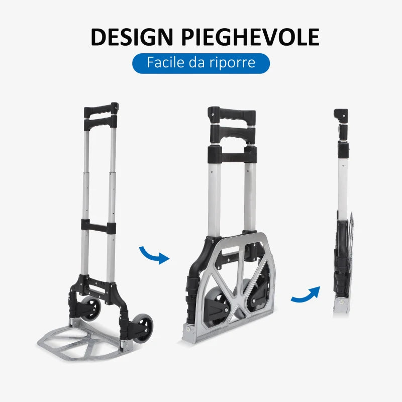 Folding Luggage Cart Max 70kg with Telescopic Handles and Adjustable Height, 41x38.5x100 cm, Silver