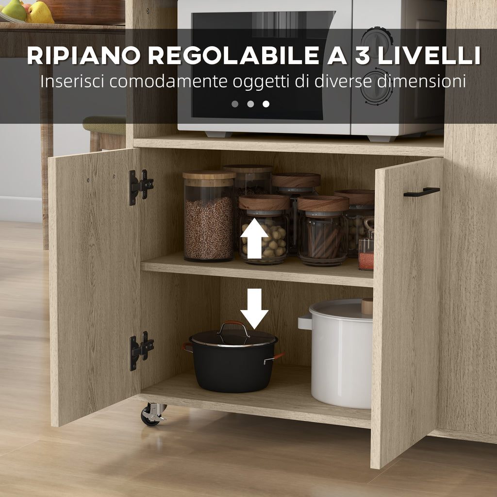 HOMCOM Chipboard Kitchen Trolley with Open Shelf, 2-Door Cabinet and Side Shelf, 75x40x80.5 cm - Borgè