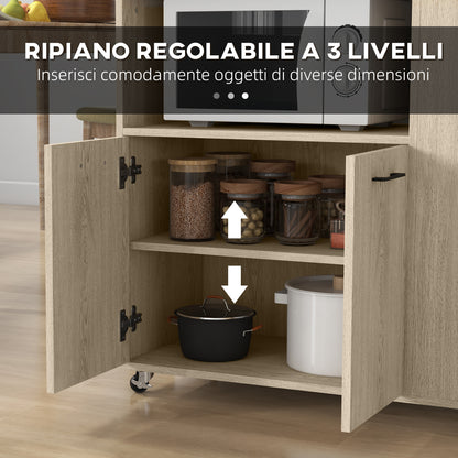 HOMCOM Chipboard Kitchen Trolley with Open Shelf, 2-Door Cabinet and Side Shelf, 75x40x80.5 cm