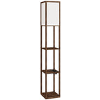 Floor Lamp with Shelves, Dimmable Light, Foot Switch and USB Ports, Brown