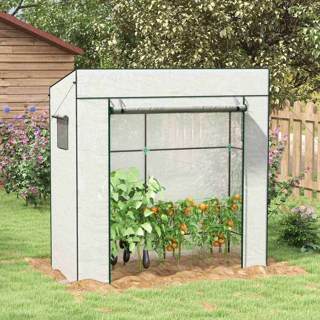 Outsunny Greenhouse for Plants with 2 Side Mesh Windows and Roller Door, in PE and Steel, 196x77x197 cm, White