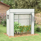 Outsunny Greenhouse for Plants with 2 Side Mesh Windows and Roller Door, in PE and Steel, 196x77x197 cm, White