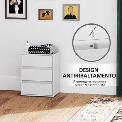 Modern 3-Drawer Chest of Drawers in White Wood, 40x30x50.5 cm