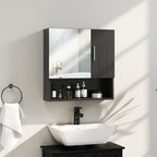 Wooden Bathroom Mirror Cabinet with Adjustable Shelves and Open Shelf, 54x15.2x55.3 cm, Black