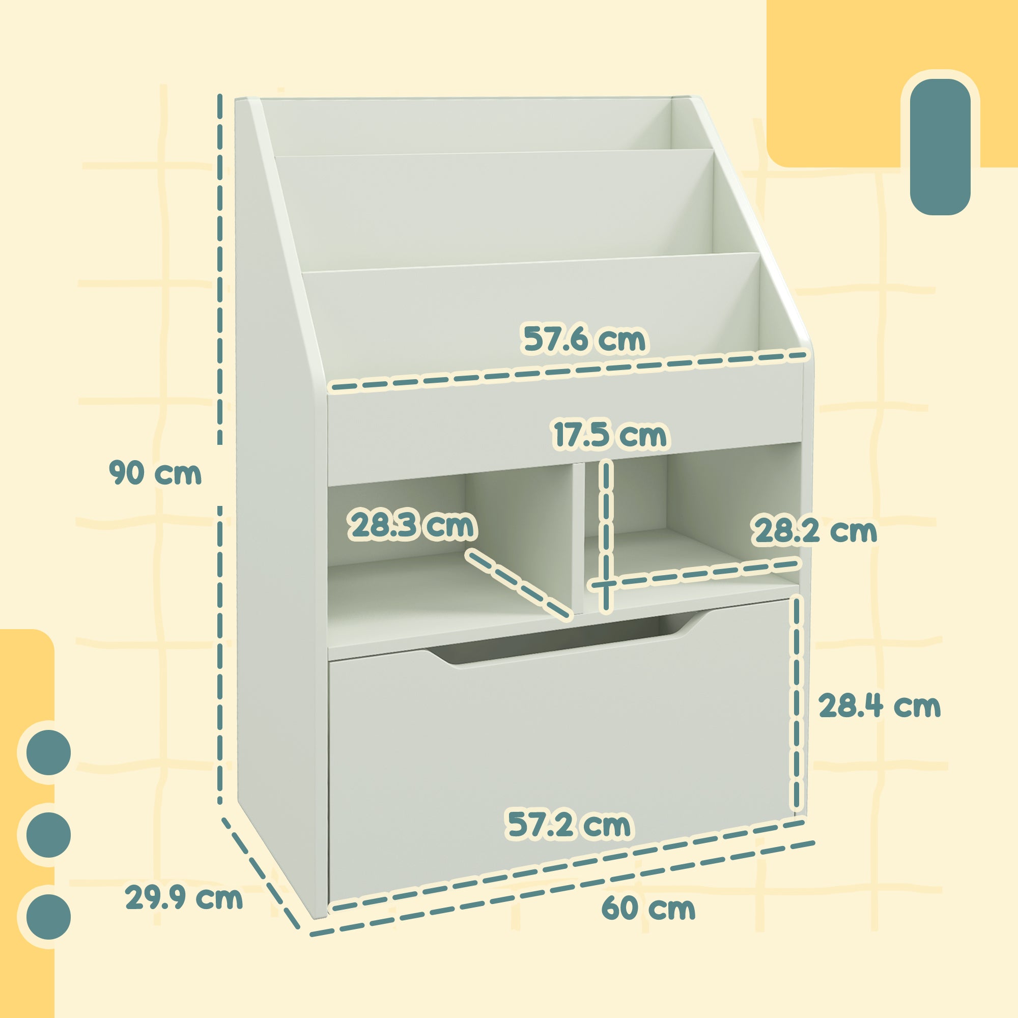 Small Children's Bookcase with MDF Shelves and Drawer, 60x29.9x90cm, Green