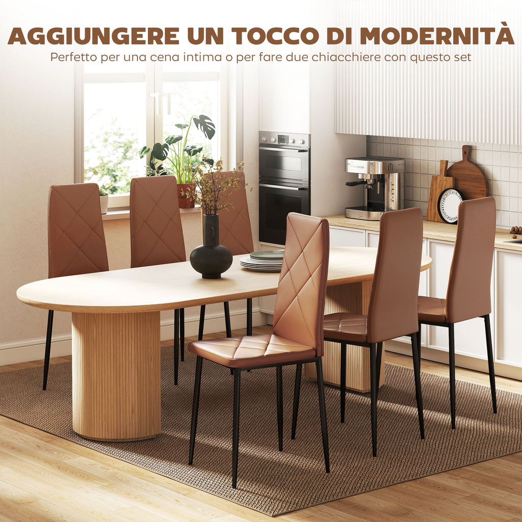 Set of 6 Modern High-Back Dining Chairs in Faux Leather and Steel, 41x50x97 cm, Brown