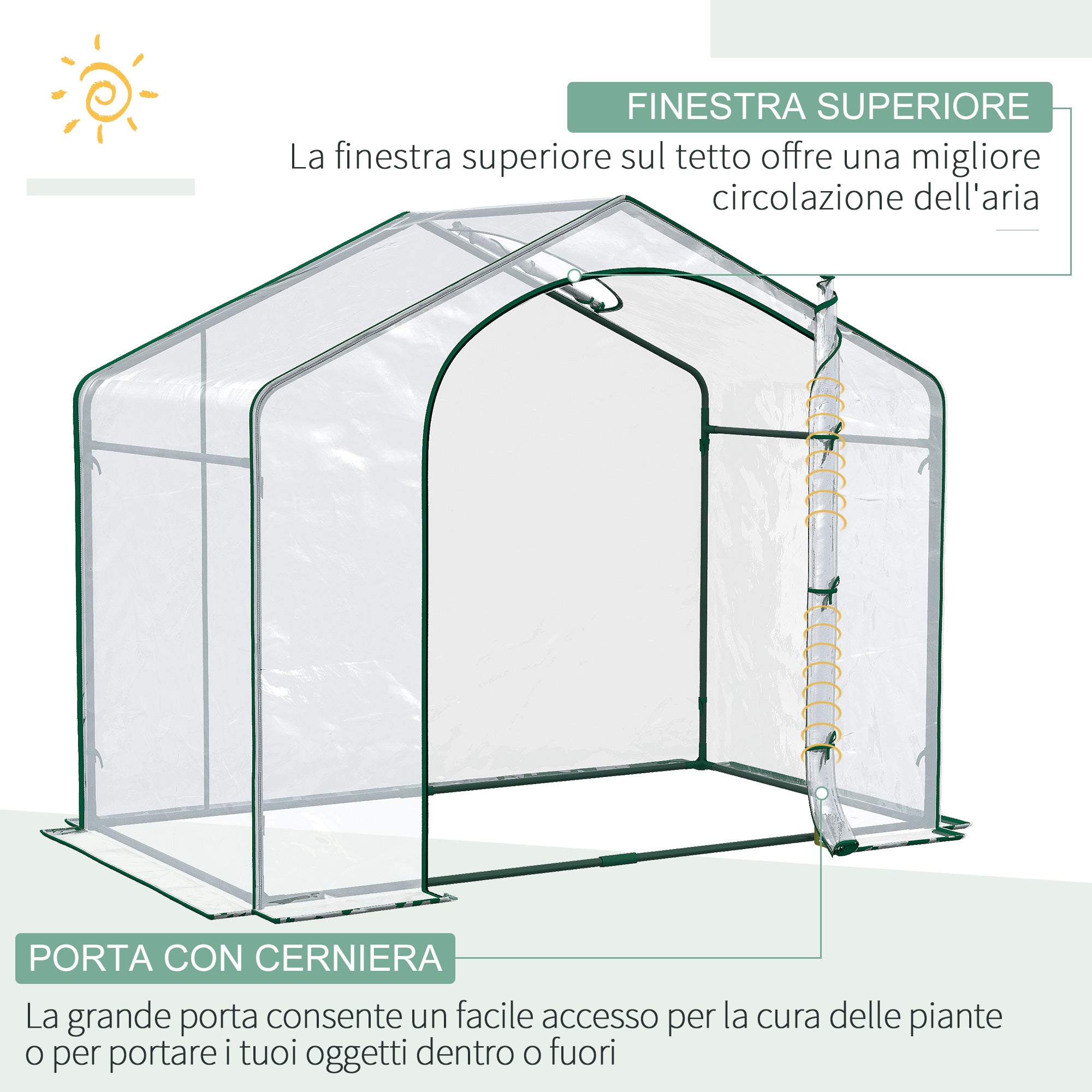 Outsunny Outdoor Greenhouse with Zip Entry and Top Air Vent, in Plastic and Steel, 180x100x152 cm, Transparent