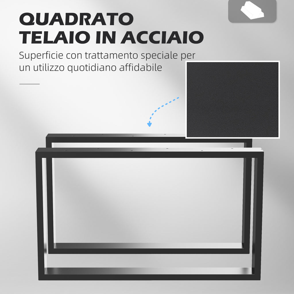 HOMCOM Set of 2 Industrial Style Rectangular Steel Coffee Table Legs, 60 kg Capacity, 70 x 8 x 41 cm, Black