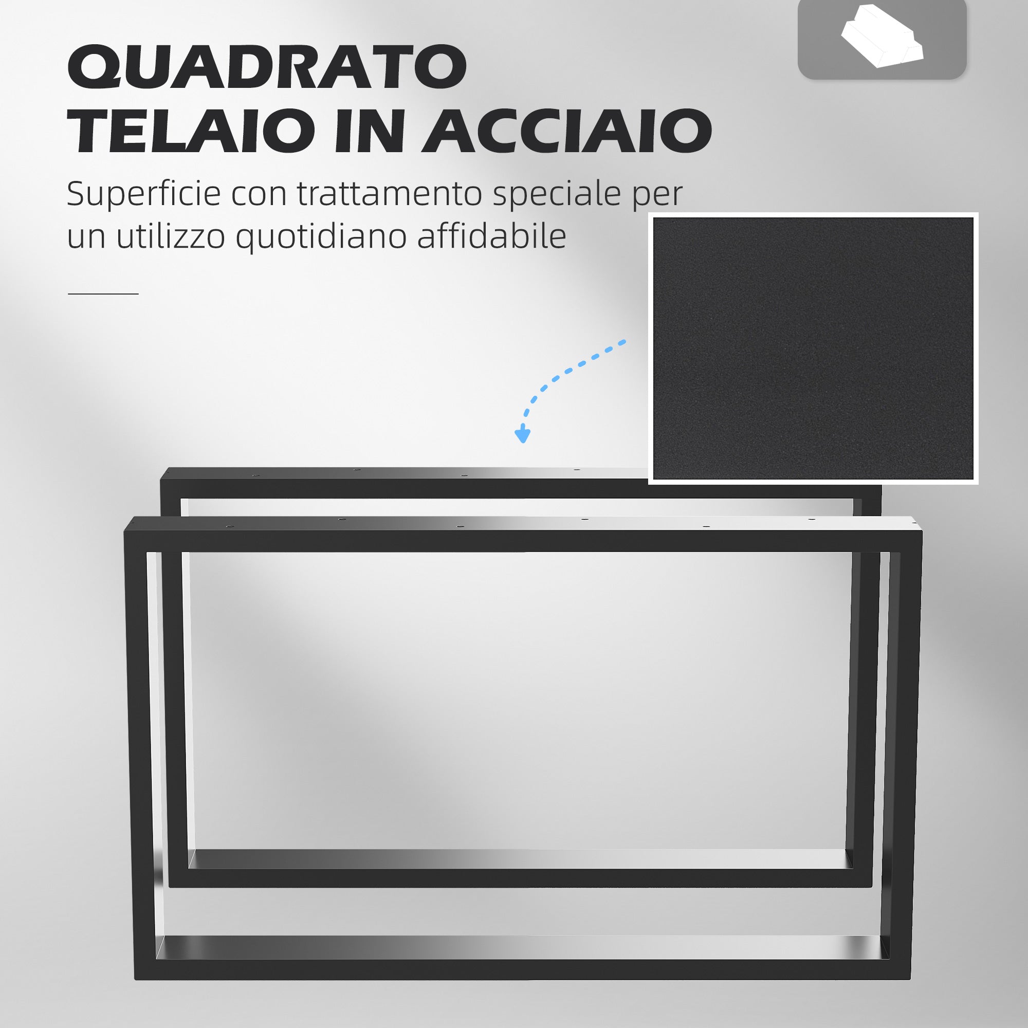 HOMCOM Set of 2 Industrial Style Rectangular Steel Coffee Table Legs, 60 kg Capacity, 70 x 8 x 41 cm, Black