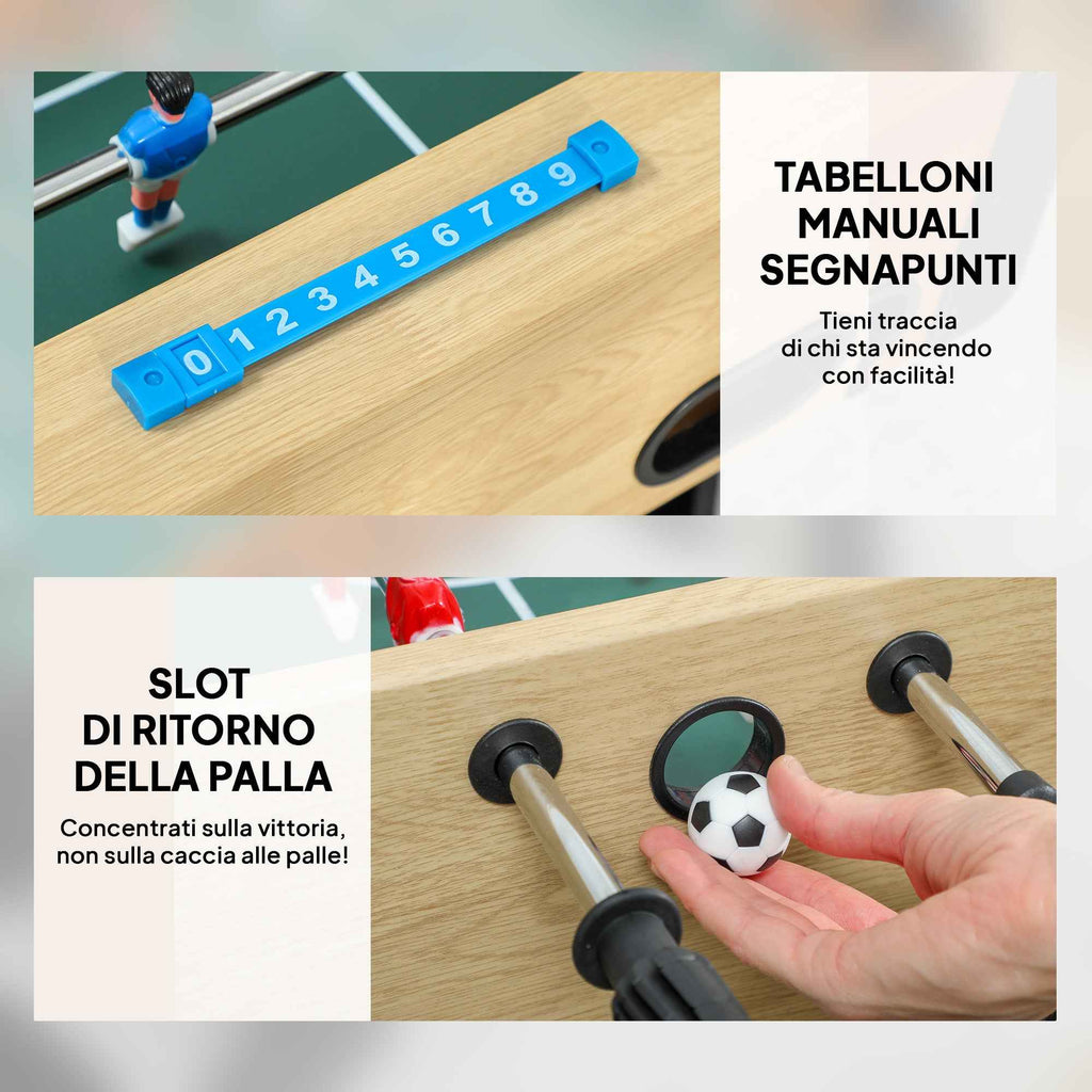 SPORTNOW Folding Table Football with Non-Slip Grips, 2 Balls and Scoreboard, Green and Wood Color