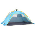 Pop Up Beach Tent with Zipper Door, in Polyester and Fiberglass, 220x173x120 cm, Light Blue and Yellow