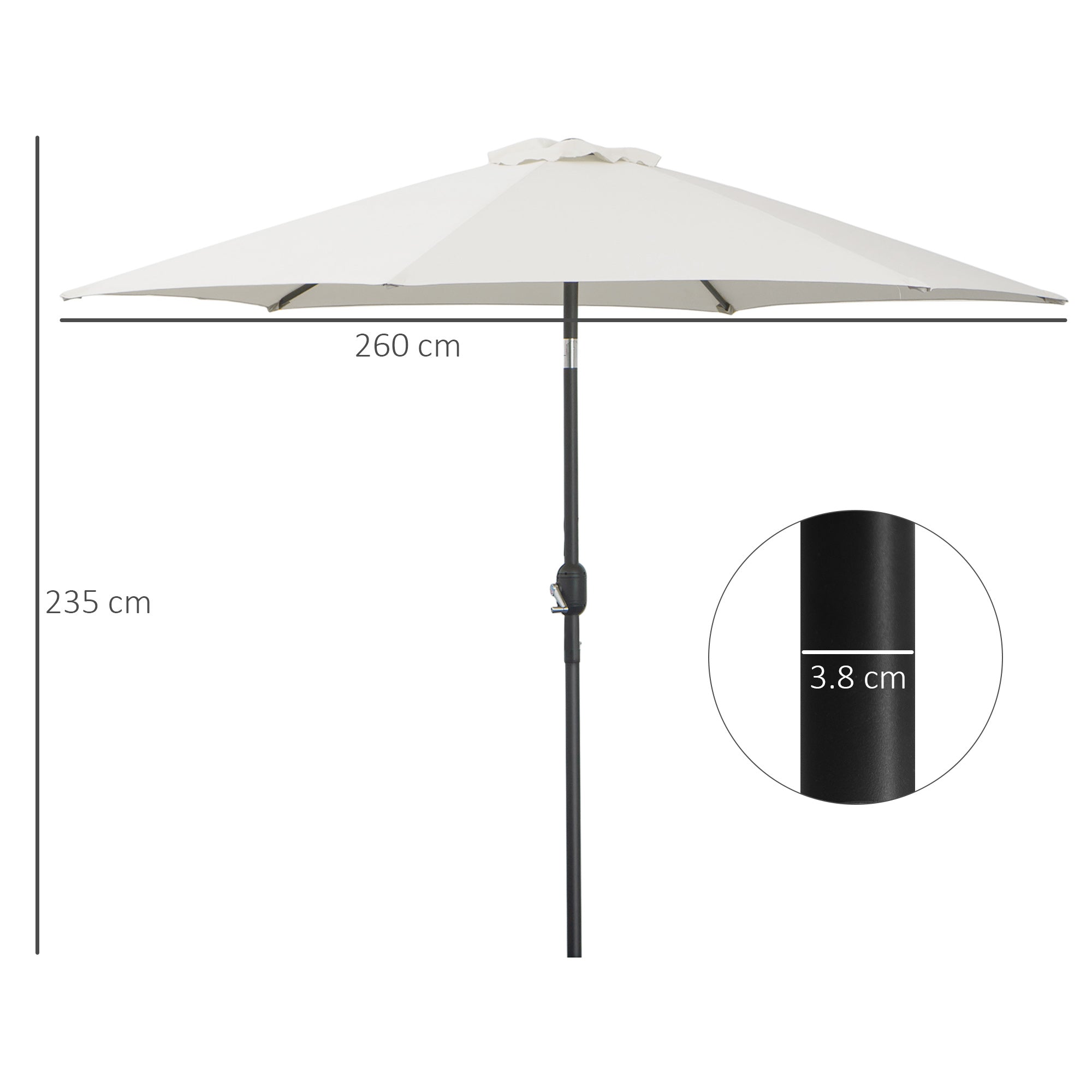 2.6x2.4 m Garden Umbrella with Crank and Tilting Head, in Aluminum and Polyester, Beige and Black