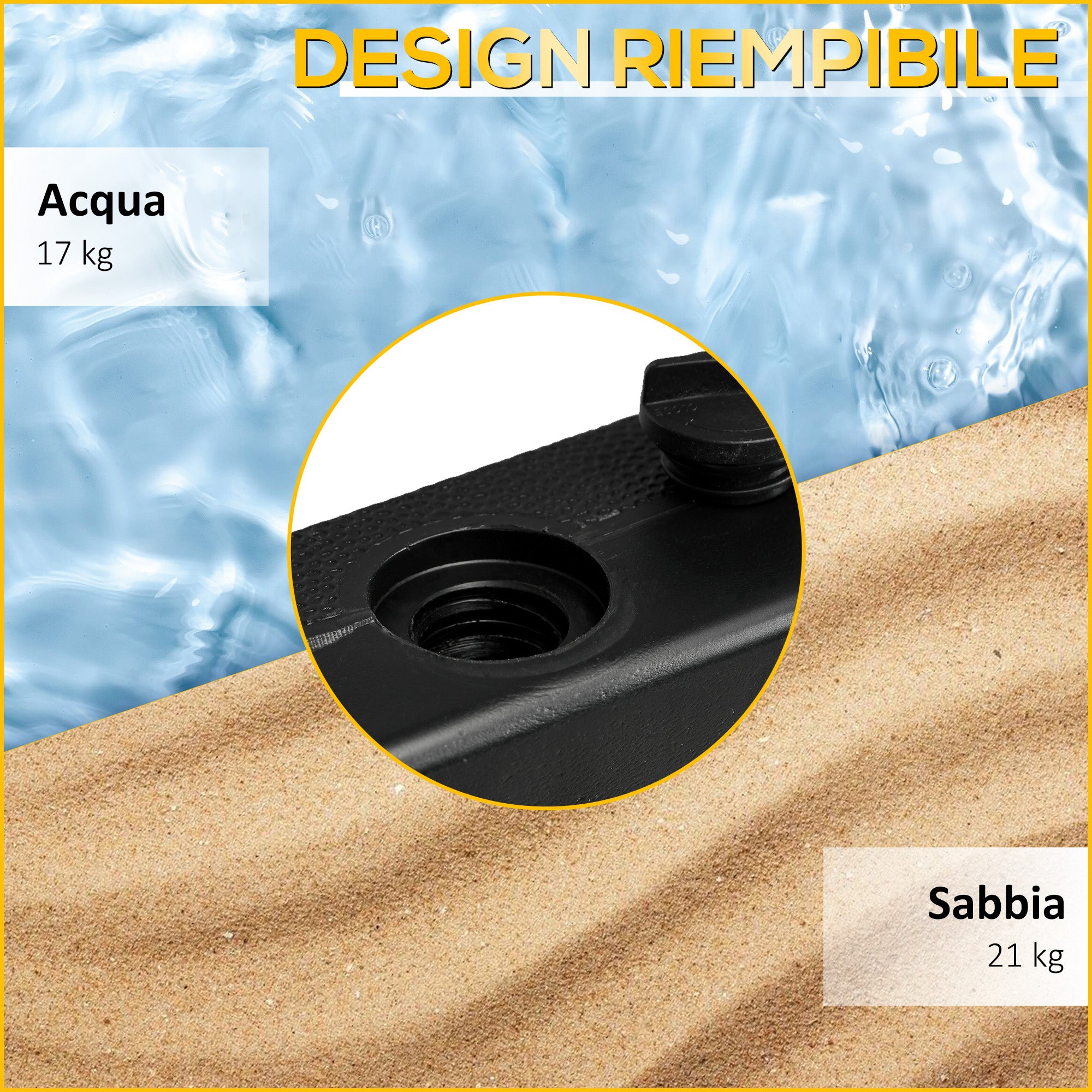 Umbrella Base with Wheels and Built-in Handle, in HDPE and Steel, 45x45x40 cm, Black