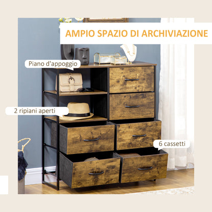 Chest of Drawers Folding Fabric Industrial Style Steel and Wood, 84x30x92cm, Rustic Brown