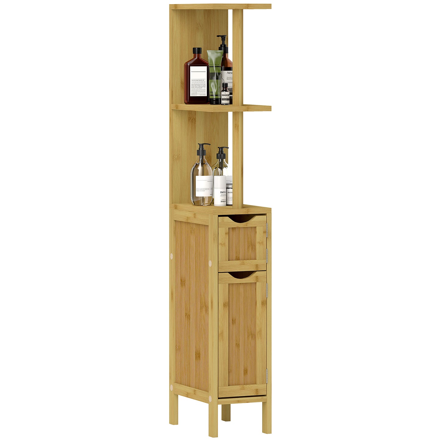 Bathroom Column with Open Shelves and Cabinets with Magnetic Doors, 18x30x120 cm, Wood Color