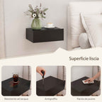 HOMCOM Set of 2 Modern Floating Bedside Tables with Wooden Drawer, 40x30x15cm, Black