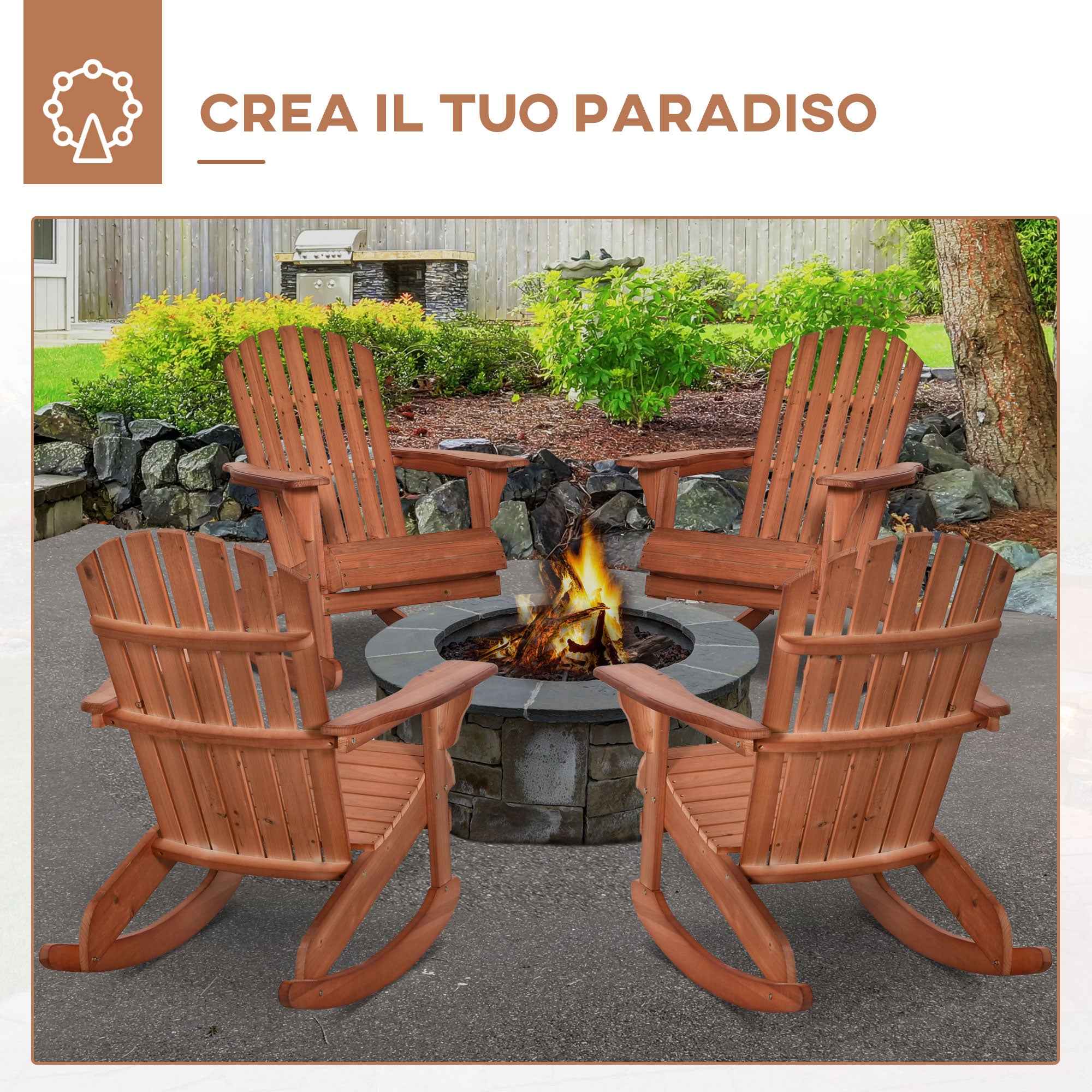 Outsunny Wooden Adirondack Chair, Waterproof Garden and Outdoor Rocking Chair, 77x94x97cm Teak
