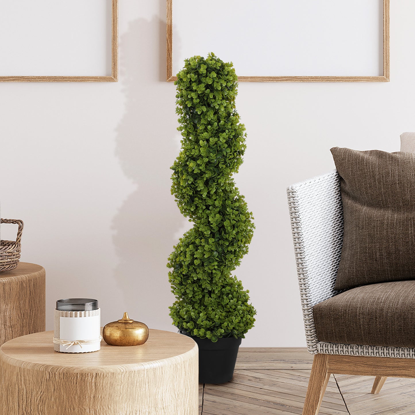 Artificial Eucalyptus Spiral Plant with Pot Included for Indoor and Outdoor, Height 90 cm, Green