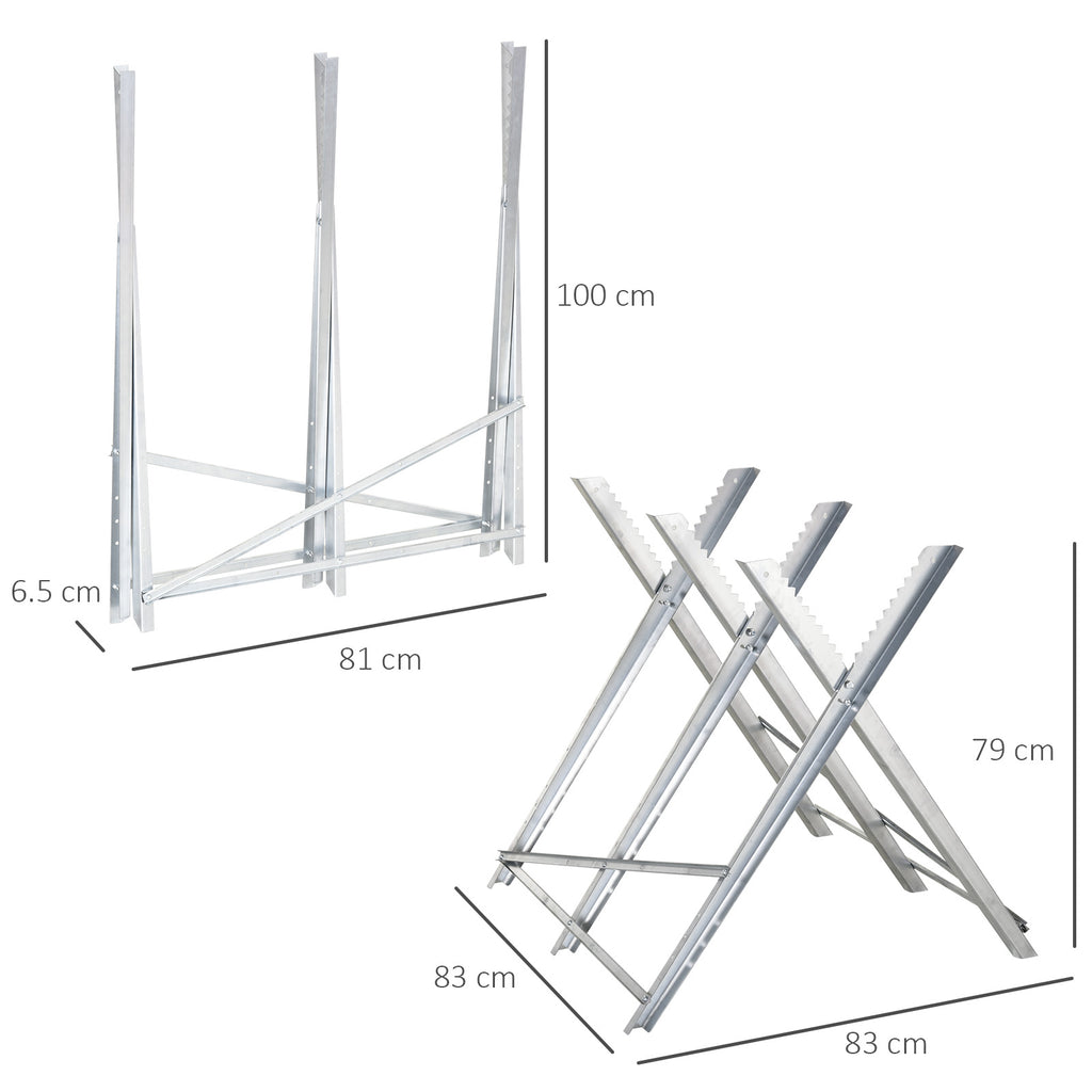 DURHAND Folding Triangular Metal Wood Cutter Stand with Serrated Teeth, 83x83x79 cm, Silver