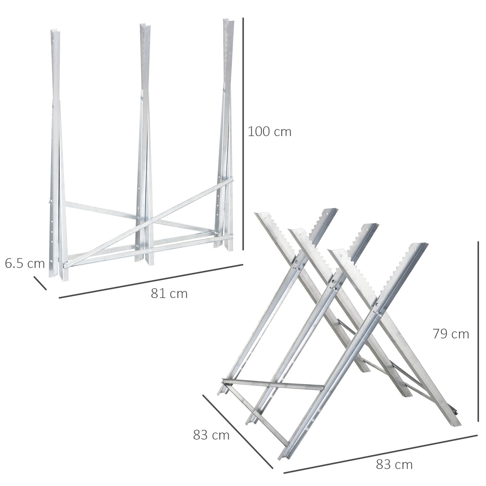 DURHAND Folding Triangular Metal Wood Cutter Stand with Serrated Teeth, 83x83x79 cm, Silver