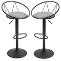 Set of 2 Bar Stools with Backrest and Footrest, Adjustable Height and Padded Seat, Grey