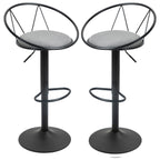 Set of 2 Bar Stools with Backrest and Footrest, Adjustable Height and Padded Seat, Grey