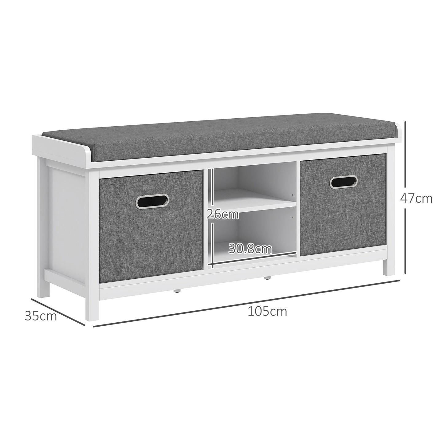 HOMCOM Shoe Bench with 3-Level Adjustable Shelf and 2 Drawers, in Chipboard, 105x35x47 cm, White and Gray - Borgè