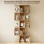 5-Tier S-Shaped Bookcase with 15 Shelves, Wooden, 80x24x200 cm, Oak Color
