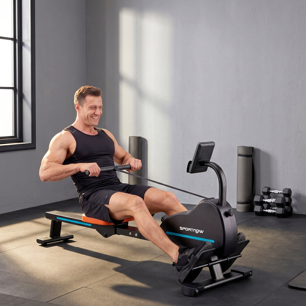 SPORTNOW Home Rowing Machine: 16 Resistance Levels, Bluetooth, APP Compatible.