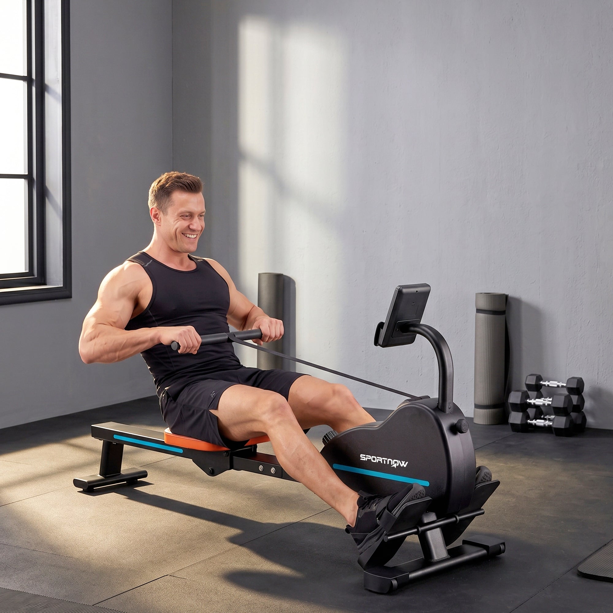 SPORTNOW Home Rowing Machine: 16 Resistance Levels, Bluetooth, APP Compatible.