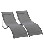 Outsunny Set of 2 Folding Garden Loungers, Aluminum and Textilene Sun Lounger, 61x165x63 cm